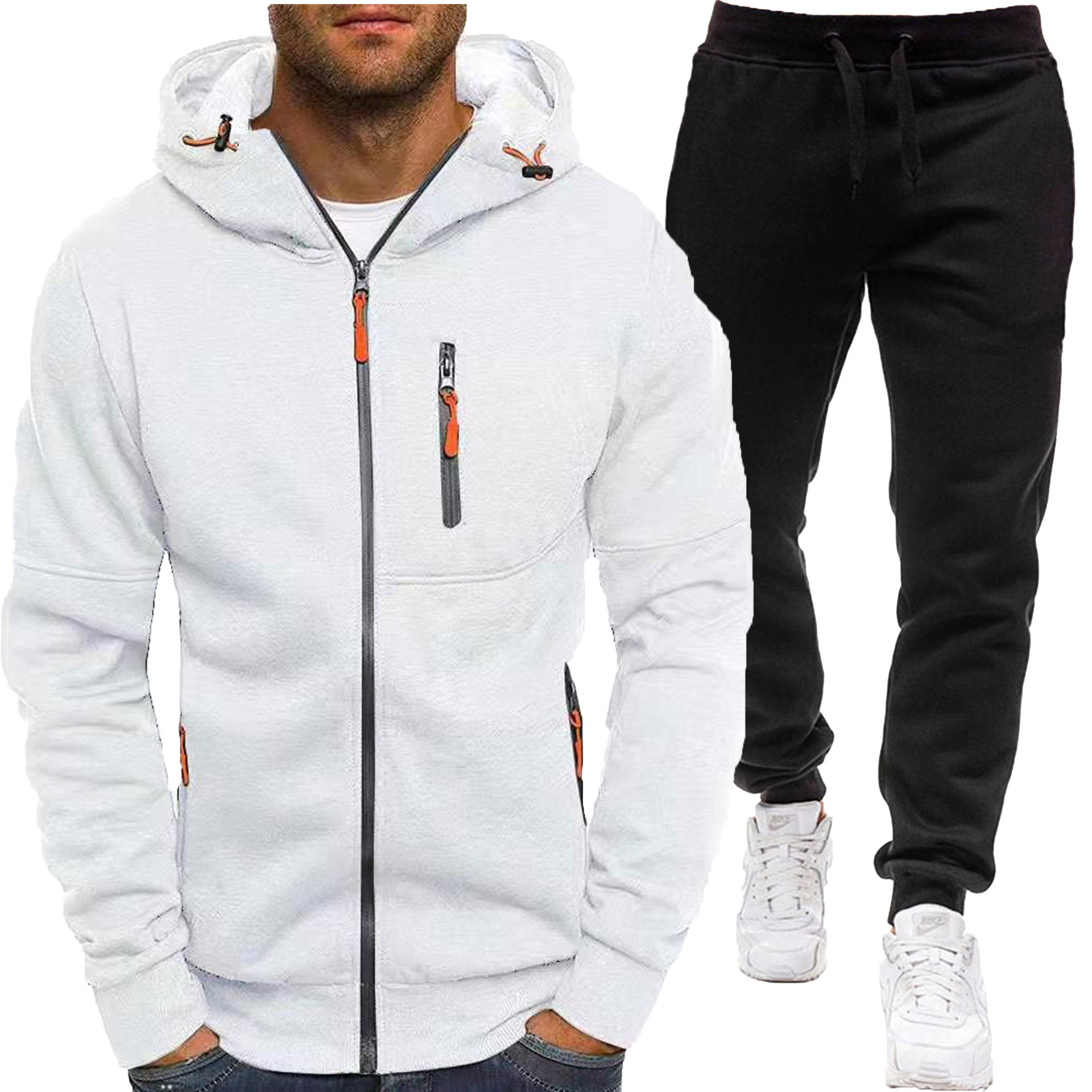 Set de hanorac cu glugă jacquard pentru bărbați, sporturi de toamnă și iarnă, fitness, timp liber, cardigan, jachetă, hanorac casual cu glugă_voghion.com