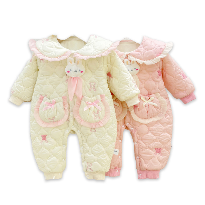 Mono de bebé coreano ins más engrosamiento acolchado de terciopelo invierno cálido para hombres y mujeres ropa de salida para bebés mameluco