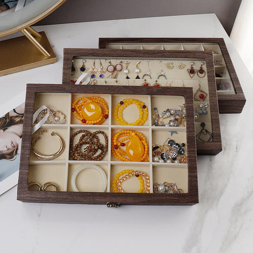 Jewelry earrings, earrings, necklaces, storage box, bracelets, large-capacity anti-oxidation lattice jewelry box with lid