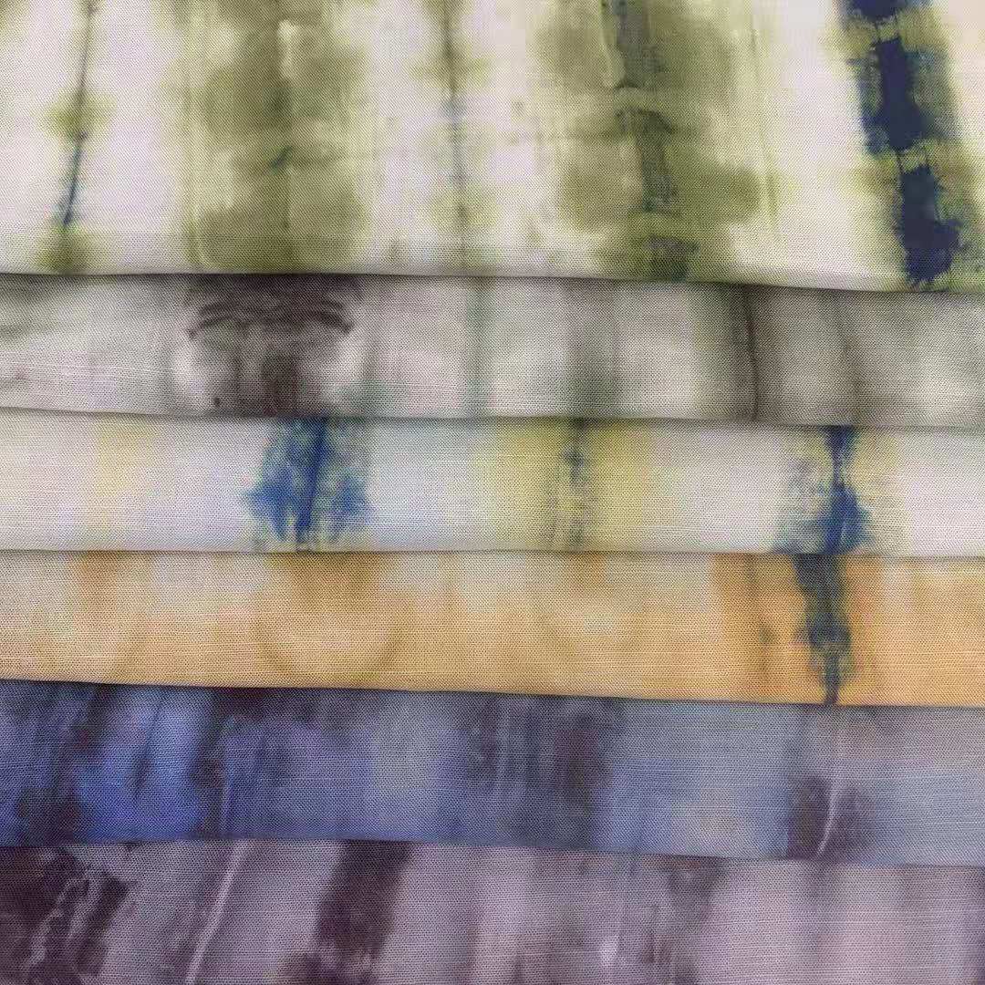 新艺天丝麻棉扎染抽象提花面料春夏衬衫时装连衣裙复古印花布料