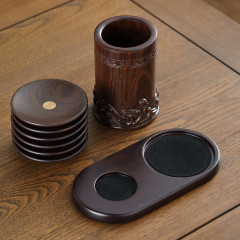 黑檀木海浪茶道組六君子套裝實木功夫茶配件茶夾茶鏟杯托組