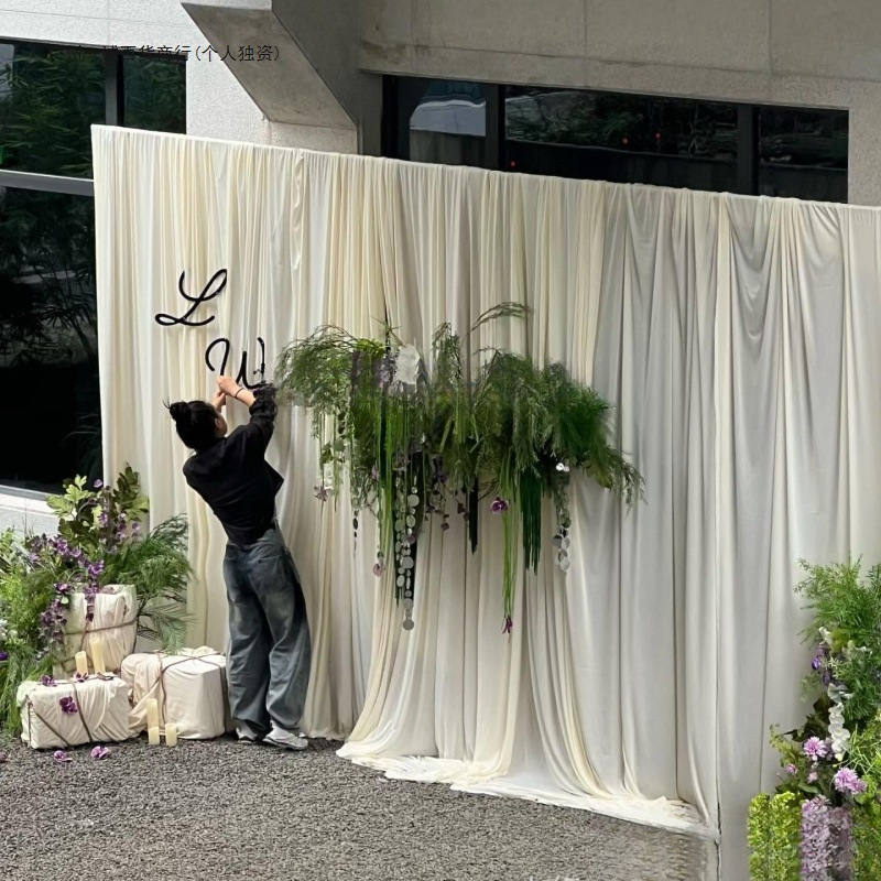 ~Champagne Milk Silk Wedding Stretch Fabric Korean Cream Style Ceiling Hanging Cloth Wedding Gauze Background Cloth Decorative Cloth