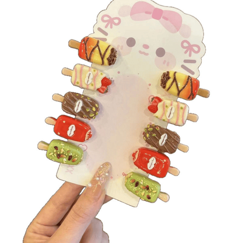 卡通甜美巧克力雪糕发夹趣味心发夹女侧边刘海夹鸭嘴夹子发卡礼品|undefined