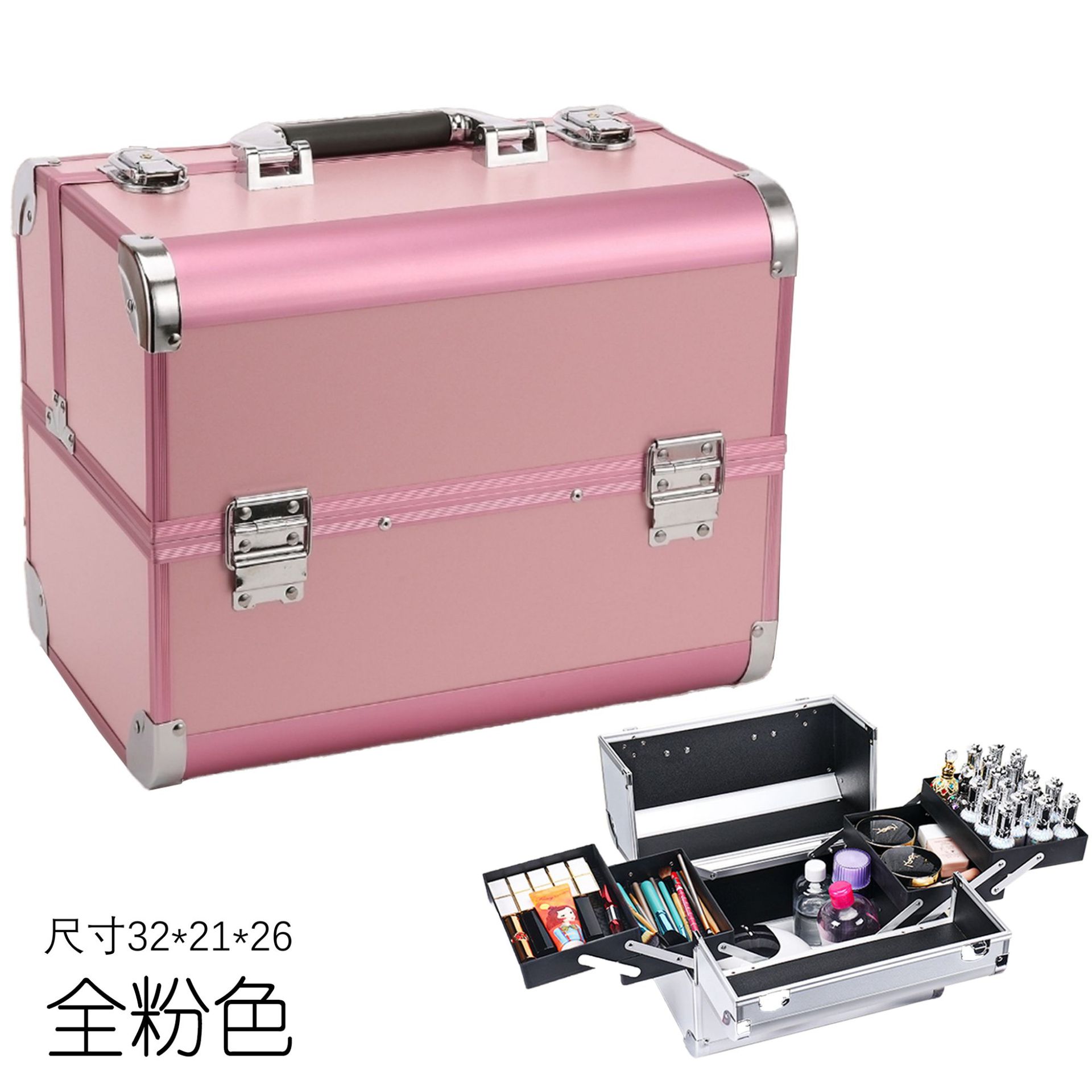 Caja de maquillaje, marco de aluminio portátil, caja de almacenamiento, caja de herramientas de belleza de manicura de pestañas, caja de herramientas de peluquería bordada al por mayor, caja de herramientas portátil image 10