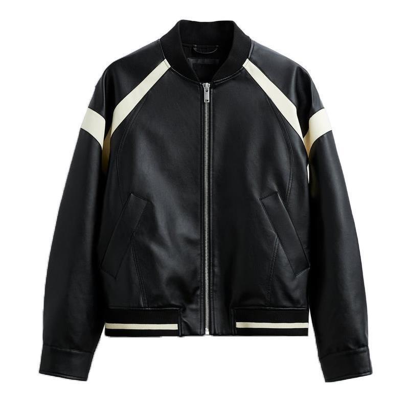 TAOP & ZA Autumn New Men's Simple Casual Short Contrast Imitation Leather Aviator Jacket Coat 3715300