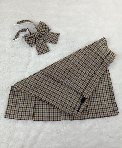 Brown and blue striped eight-box pleated --- small tea brown same grid Japanese orthodox JK uniform skirt half skirt positioning line 2 length