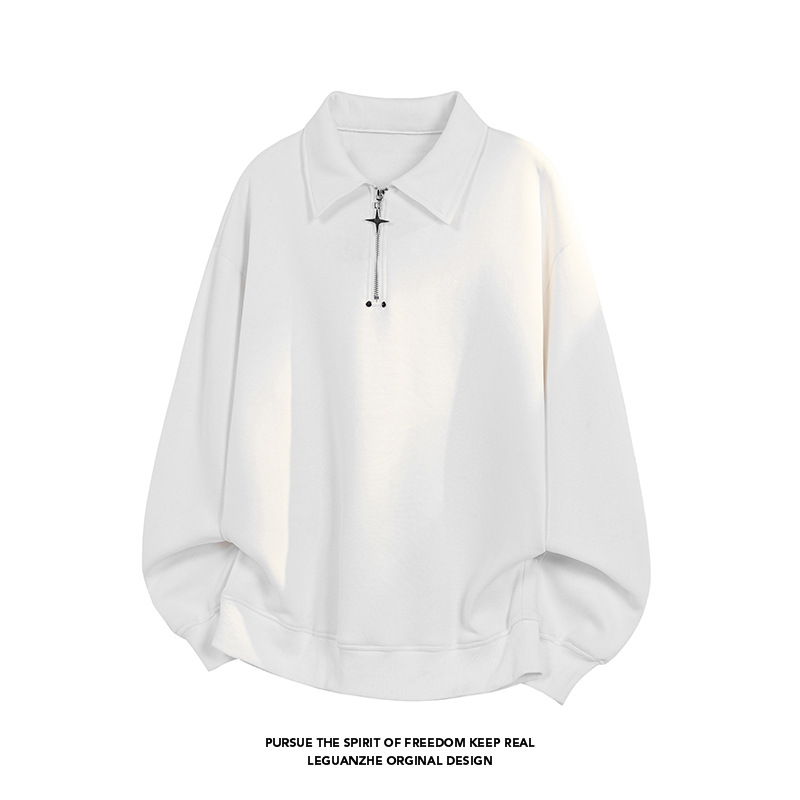 Felpa a collo alto a maniche lunghe con mezza zip in cotone cinese pesante da 300 g per uomo e donna, vestibilità ampia, versatile,_voghion.com