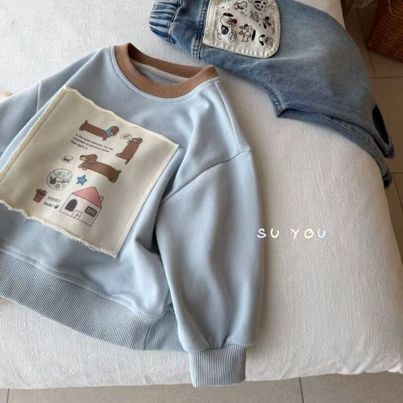Cute boys and girls baby spring and autumn thin round neck sweater kindergarten girls sports leisure foreign style jacket wholesale