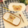 Japanese pencil case, cute capacious polyurethane stationery for pencils for elementary school students, with little bears