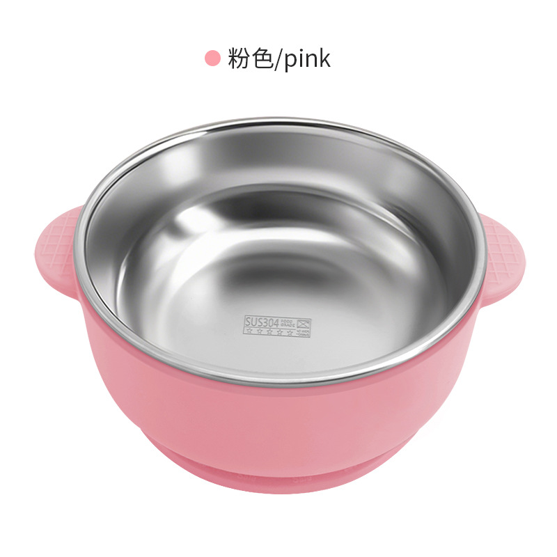 Hot sale 304 acero inoxidable para niños cuencos de arroz cubiertos de doble capa de silicona a prueba de quemaduras y caídas