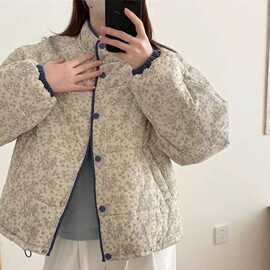 秋冬季新款复古立领碎花灯芯绒宽松百搭显瘦棉服外套女碎花棉袄女