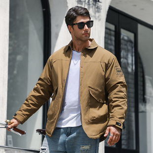 8283 Cross-border Entity Two-open Cotton Clothes Men's Urban Light Business Casual Loose Windproof Waterproof Lapel Korean Loose