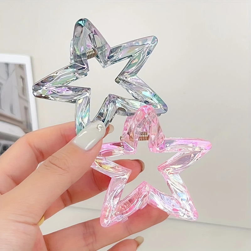 カラフルな中空スターシャーククリップ、甘いハーフタイヘアクリップ、かわいい五芒星の形のポニーテールクリップ、ファッショナブルなヘアクリップ|undefined