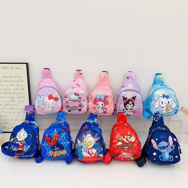 Japanese Style Cute Boys' and Kids' Chest Bag Cartoon Animation Western Style Printed Children's Crossbody Bag 2025 New Children's Bag