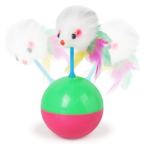 Wholesale Cat Wands with Inflatable Mice, Colorful Feathers, Velour Coating, Sound Balls, Interactive Toys