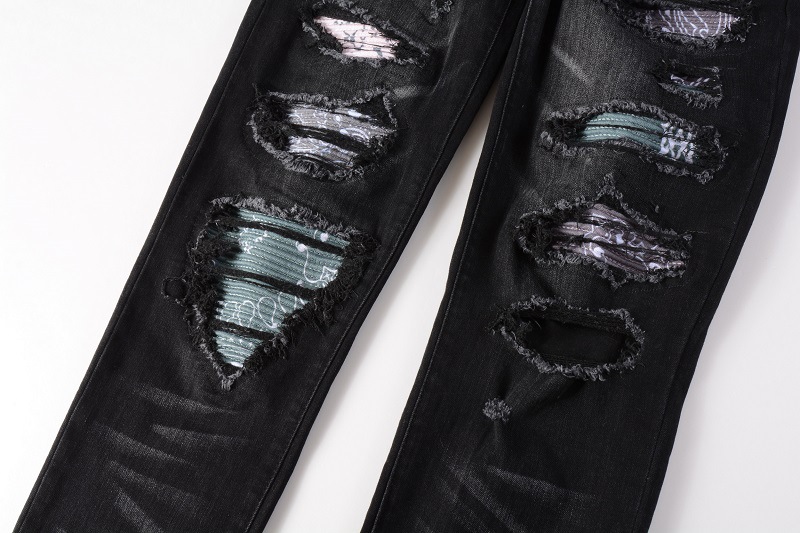 Men's Clothing ins same style cat whisker wrinkled color patchwork hole elastic slim fit skinny jeans jeans_voghion.com
