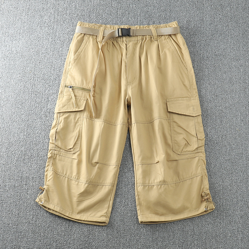 Exportación de comercio exterior pantalones recortados hombres sueltos más gordos de talla grande monos pantalones casuales americanos de algodón puro estilo fino de verano