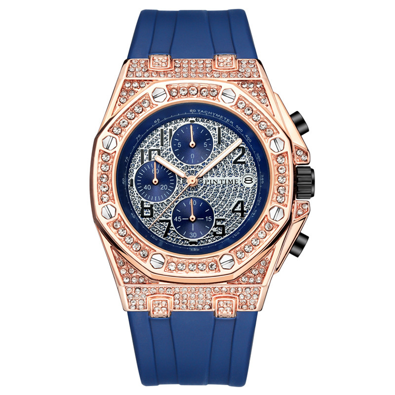 Men's Retro Personality Large Dial Chronograph Quartz Watch Diamond Encrusted Luminous Non-Mechanical_voghion.com