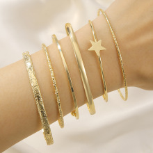 欧美跨境夸张个性星星手镯 印花6件套时尚气质配饰开口手镯手链女