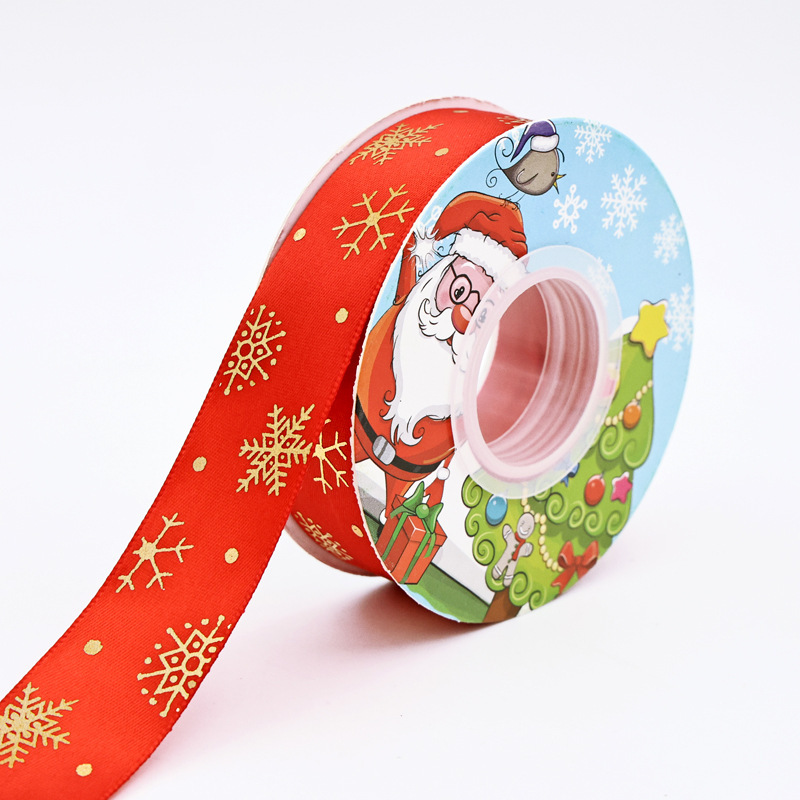 2.5cm クリスマスリボン ギフトボックス包装リボン 英語箔押しリボン 花 ケーキデコレーションリボン|undefined