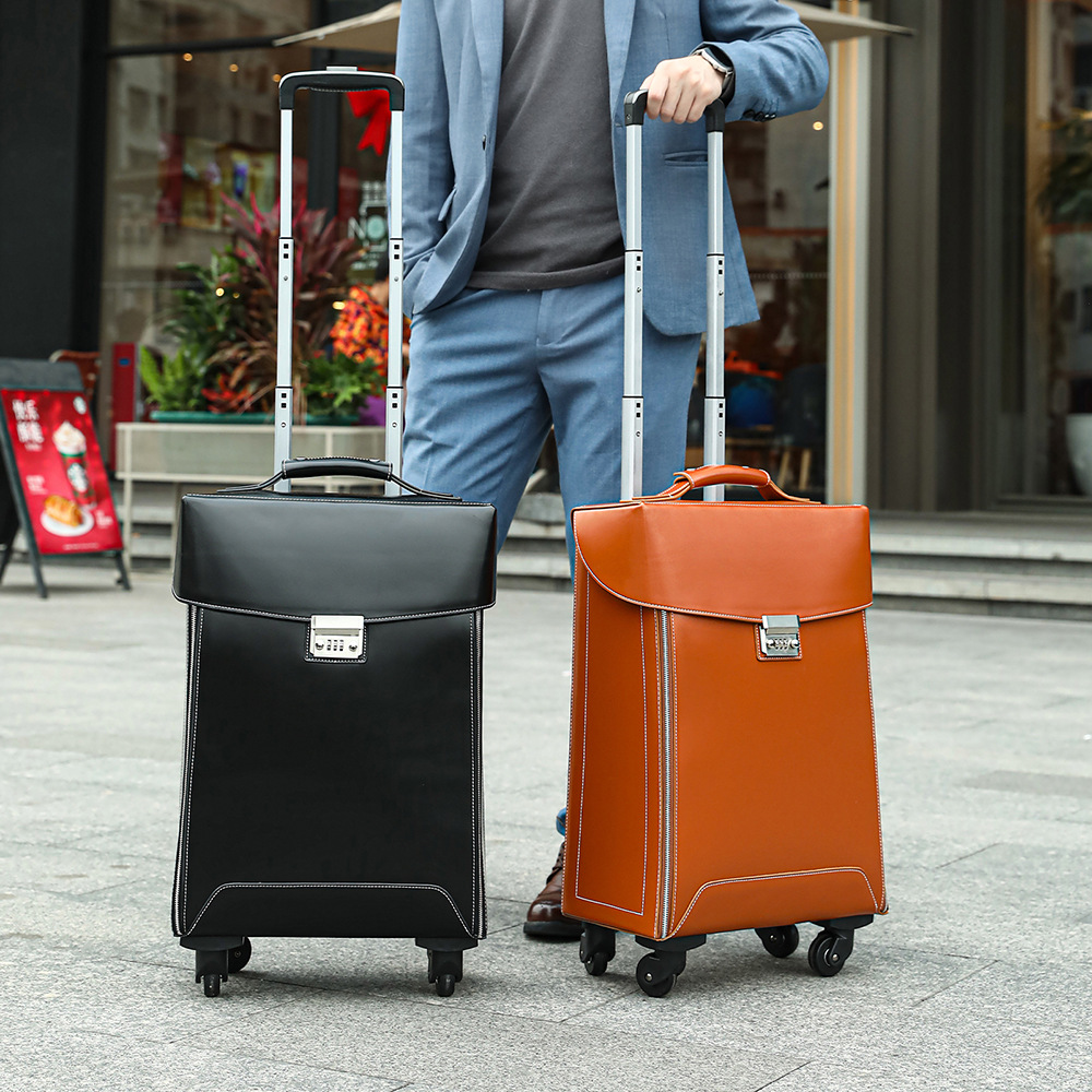 Vali xách tay 20 inch da khóa mật khẩu cao cấp cho doanh nhân — đen, màu cam