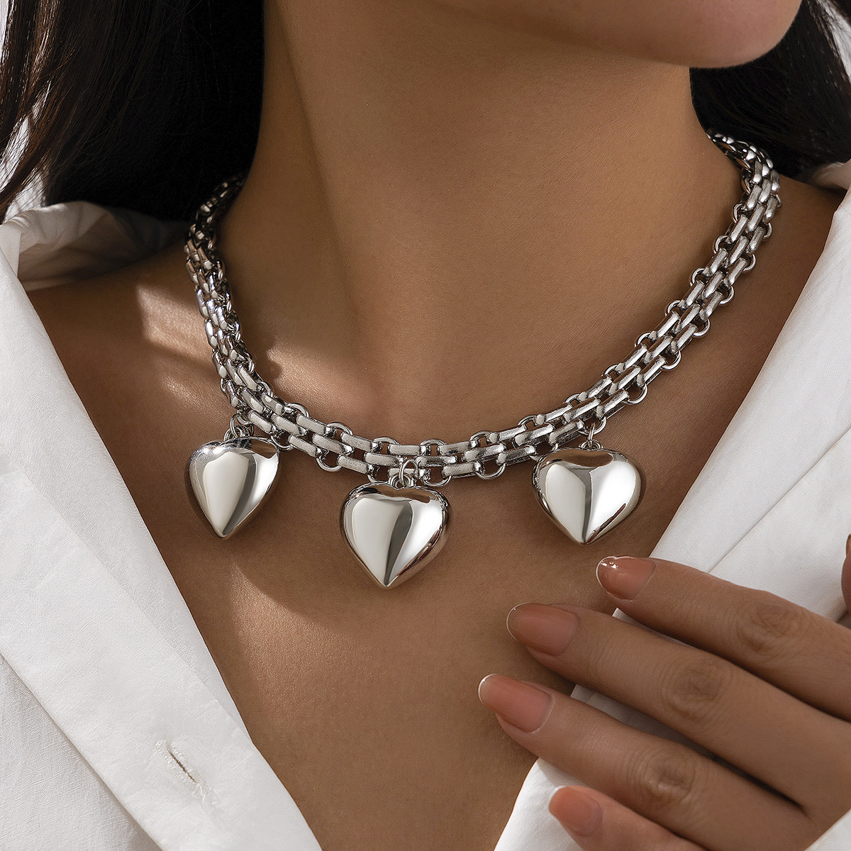 77g Weight CCB, Alloy Pendant Material Pendant Necklace Classification Iron Chain Material 1 Piece Quantity Holiday, Daily Occasion CCB, Alloy, Iron Material Star, Heart Shape Pattern Women's Gender Casual, Simple Style Style Casual Simple Style Star Heart Shape CCB Alloy Iron Wholesale Pendant Necklace 3