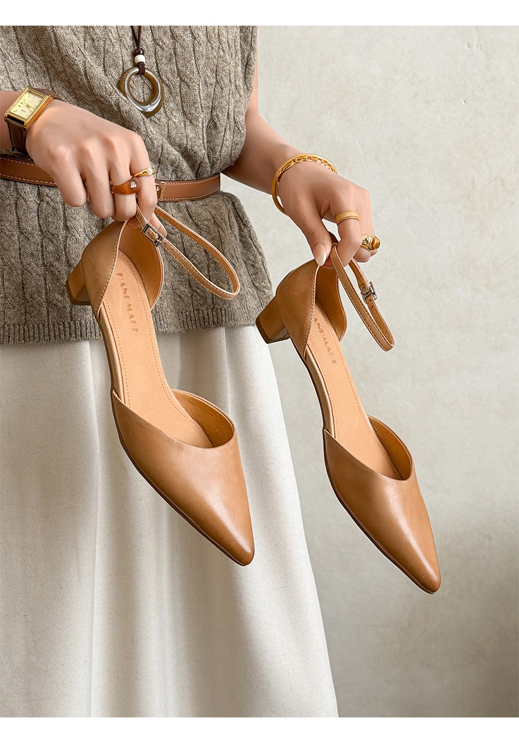 Sandal nữ mũi nhọn quai ngang gót vuông 3,5 cm phong cách Hàn Quốc — đen chi tiết 16