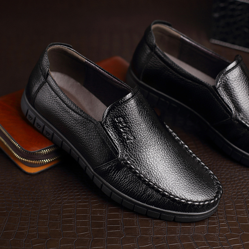 Men's Leather Shoes 2025 Autumn New Style Slip-On Business Non-Slip Breathable Casual Comfortable Shoes for Middle-Aged and Elderly Men