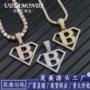 Youdranhui New European and American Personality Hollow Letter Pendant 925 Silver Gold Plated D Color Moissanite Wearable 8mm Necklace