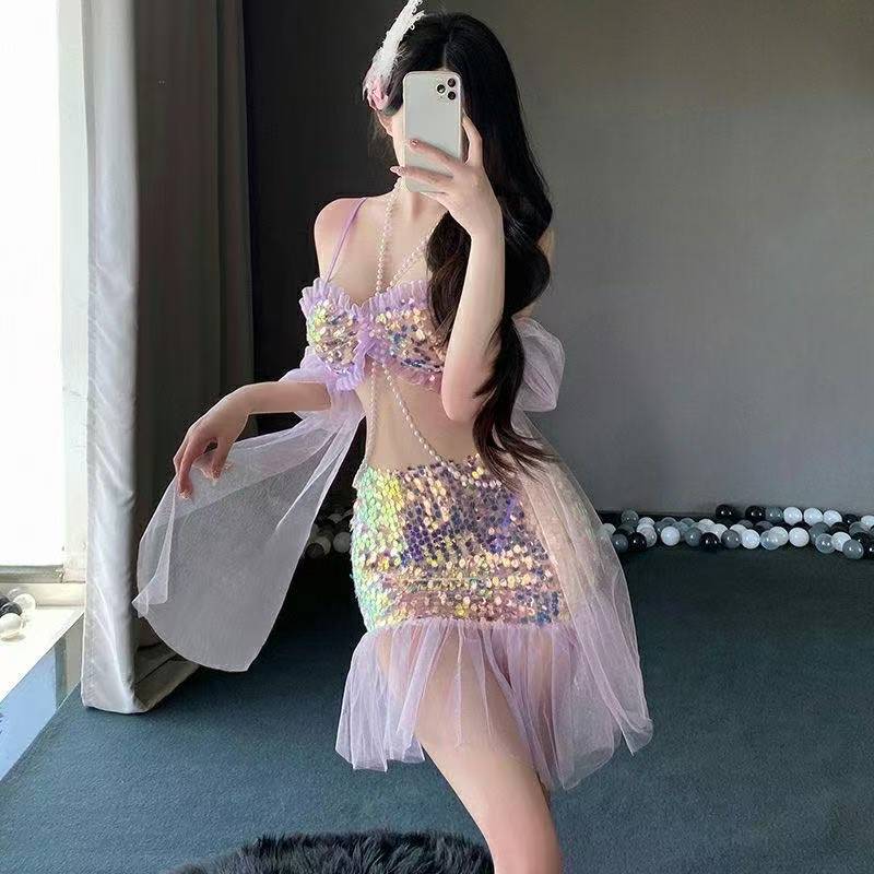 Mermaid Princess Adult Costume Set with Sequin Top, Bodycon Skirt and Thong — detail image 3