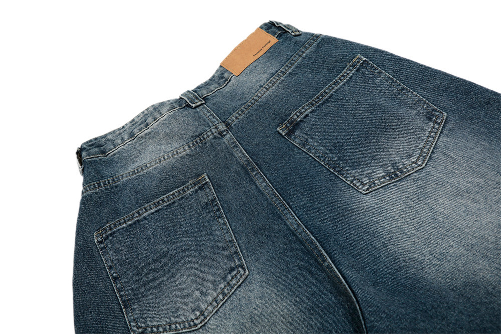 Men's Vintage Washed Denim Jeans Distressed Cat Whisker Rhinestone Embellished Baggy Pants High-Quality Cotton B3072 Blue_mkmklike.com