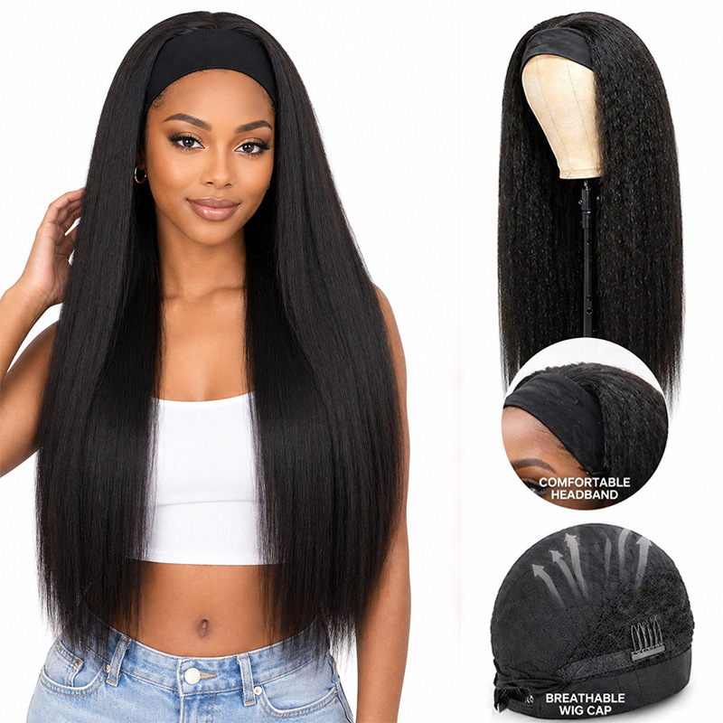 26inch Extra-long yaki straight hairband wig, natural black, fluffy long straight hairpiece, cross-border in-stock, dropshipping available 26inch Extra-long yaki straight hairband wig, natural black, fluffy long straight hairpiece, cross-border in-stock, dropshipping available