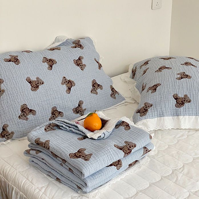 Class A Korean version of cotton gauze towel quilt long staple cotton bed cover sheet summer cotton summer cool quilt lace cotton bed cover