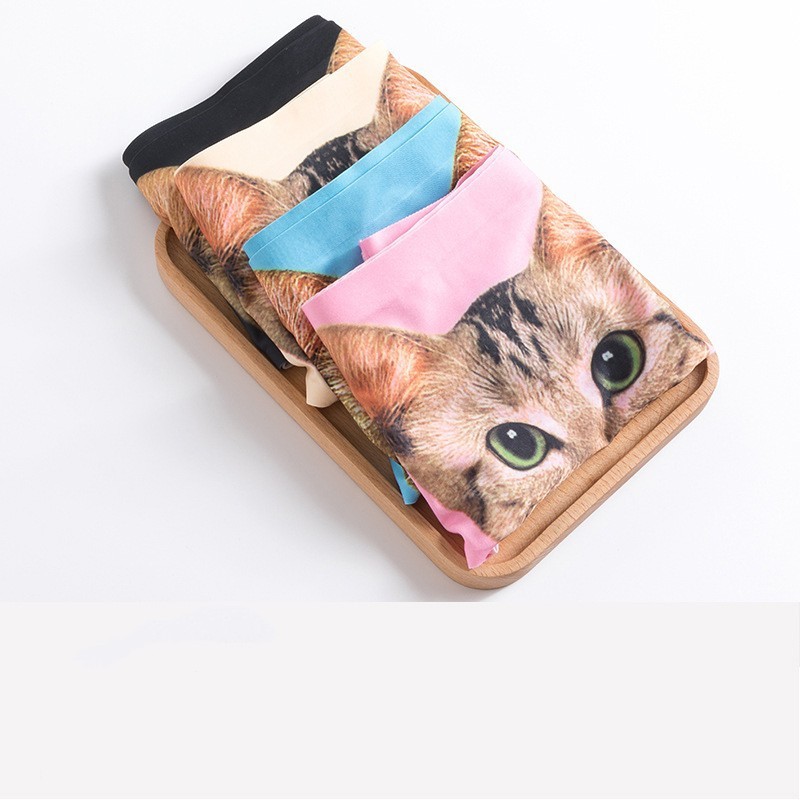 3D gato generación anti-exposición media cintura sexy chica ropa interior dibujos animados hielo seda impresa gato cabeza escritos meow estrella