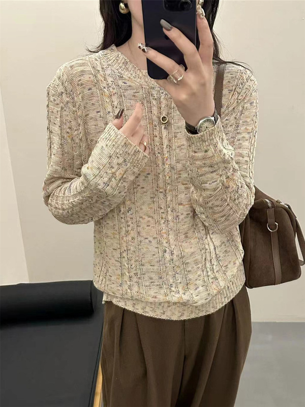 2025新款圆领长袖针织衫女宽松显瘦百搭毛衣打底上衣秋冬内搭外穿|undefined