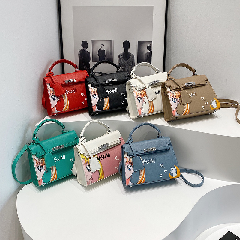 Kelly Bag Beauty Girl Nuevo bolso de dibujos animados pintado de nicho transfronterizo Bolso de boda nupcial Bolso de mujer diagonal de un solo hombro