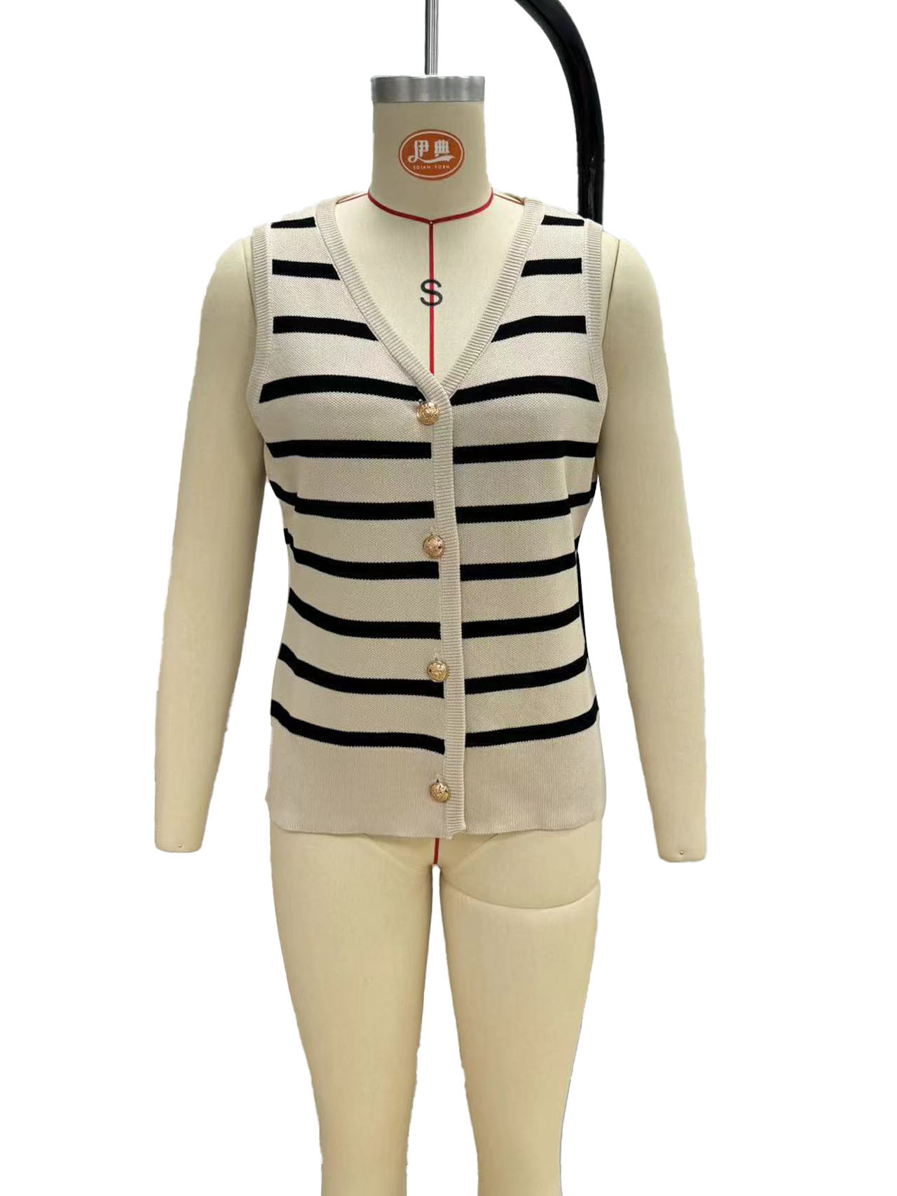 263g Weight Sleeveless Sleeve Length Single Breasted Placket Type Polyester, Viscose fiber Fabric Type Regular Top Length Vest Tops Type Daily Occasion V Neck Neckline Slim Fit Type Stripe Pattern Summer Season Women's Gender Contrast Binding Design Casual, Elegant Style Wholesale Women's Casual Elegant Stripe Sleeveless Contrast Binding Sweaters & Cardigans 无