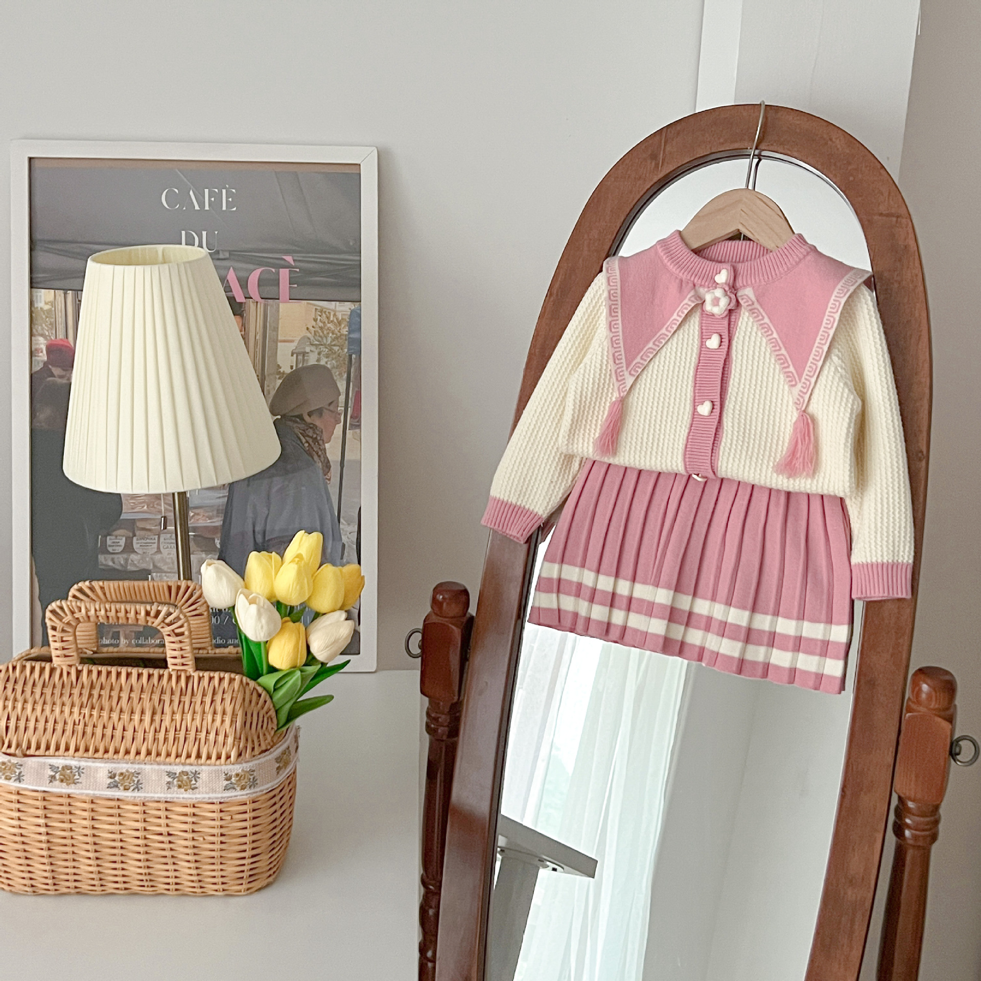 Robe pull pour enfants automne hiver nouveau style chinois bébé fille tricoté deux pièces ensemble avec grand col pointu et_voghion.com