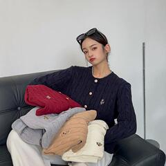 麻花2025秋冬新款女装复古麻花圆领针织开衫毛衣外套TTCK244903P