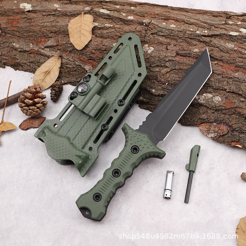 Cuchillo al aire libre cuchillo táctico cuchillo recto cuchillo de camping K-vaina cuchillo de defensa personal en el automóvil barra de magnesio linterna de acero inoxidable táctica defensa personal