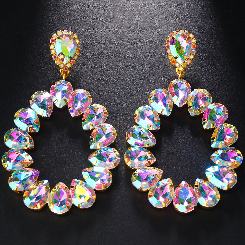Moda transfronteriza pendientes de diamantes de imitación accesorios europeos y americanos sexy exagerado completo diamante gota de agua pendientes accesorios personalizados pendiente image 4