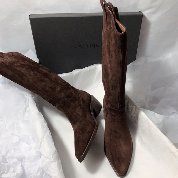 Fashionable denim suede high boots pointed-toe for camping