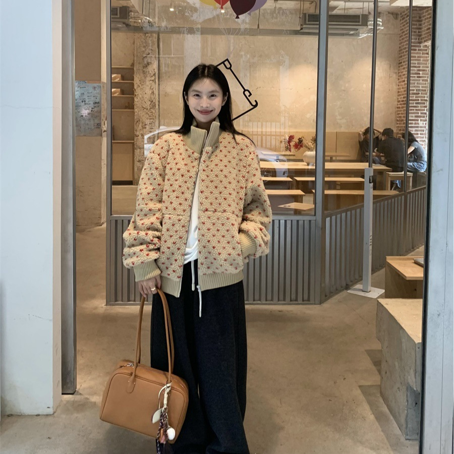 DIGM 가을과 겨울 한국 스타일 게으른 달콤한 코시 스타일 수직 칼라 두꺼운 LAMBSWOOL 느슨한 모피 코트 여성 92070