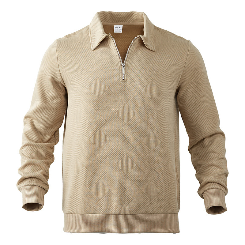 Men's Half-zip Jacquard Polo Sweatshirt With Turn-down Collar_voghion.com