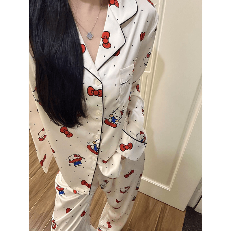 2026春秋新款睡衣女超柔锻柔光丝 长袖长裤【M-XXL】|undefined