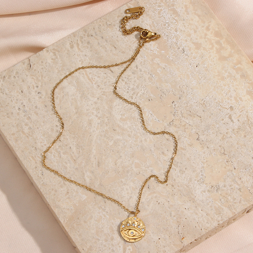 Fashion Devilu0027S Eye Stainless Steel Pendant Necklace Plating Inlay Zircon Stainless Steel Neckla