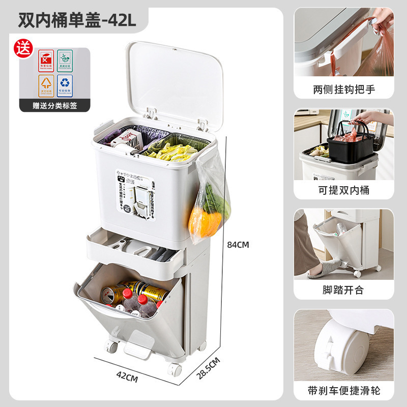 厨房垃圾桶家用大号带盖双层一体防臭双层厨余干湿分离分类日式|undefined