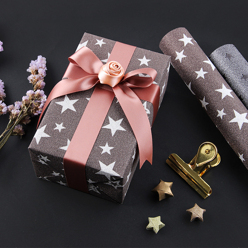 Papel especial de Amazon, papel brillante, papel de regalo, papel con purpurina, papel recubierto con película multicolor, papel de regalo al por mayor, recuerdos