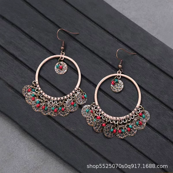 H2270-2 Red and green rice beads circle earrings