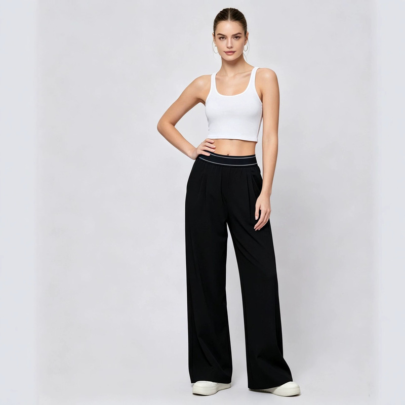 Cross-Border European and American Trendy Brand Three-Color Patchwork Simple Loose Casual Pants for Women with Reflective Letters Quick-Dry Straight-Leg Sports Long Pants